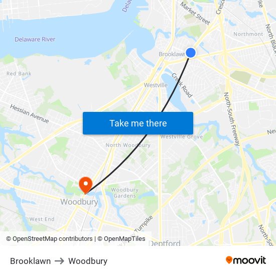 Brooklawn to Woodbury map