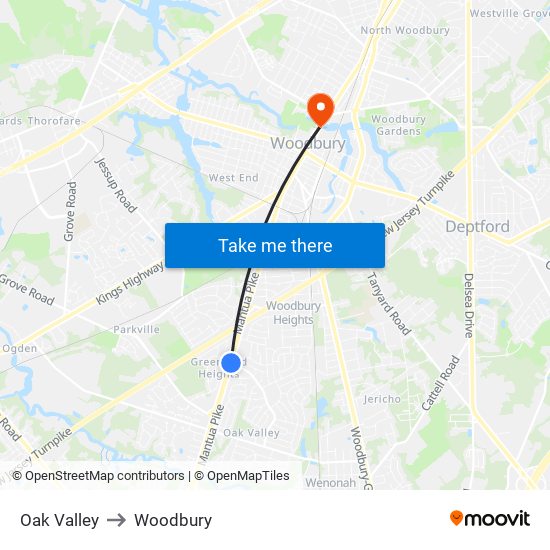 Oak Valley to Woodbury map