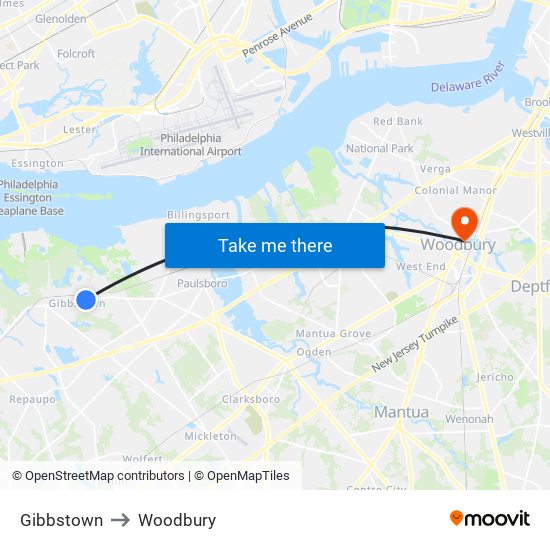 Gibbstown to Woodbury map