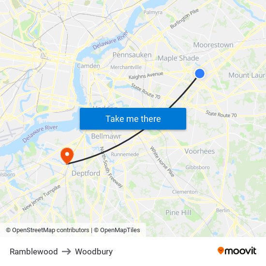 Ramblewood to Woodbury map