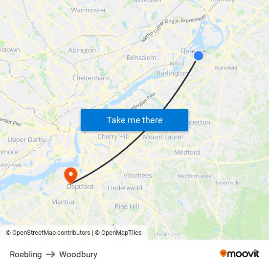 Roebling to Woodbury map