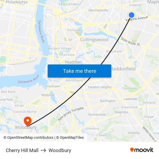 Cherry Hill Mall to Woodbury map