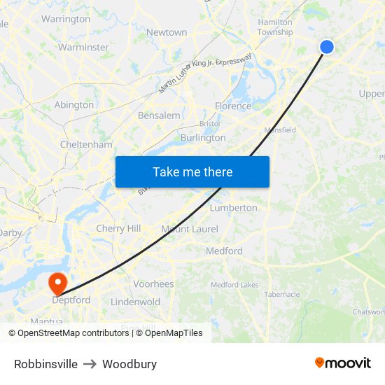 Robbinsville to Woodbury map