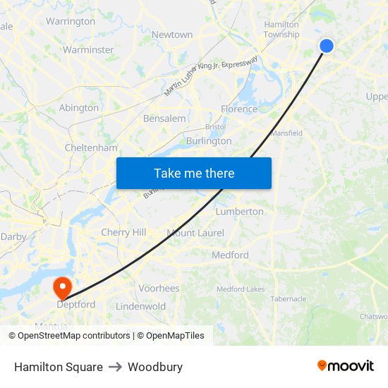 Hamilton Square to Woodbury map