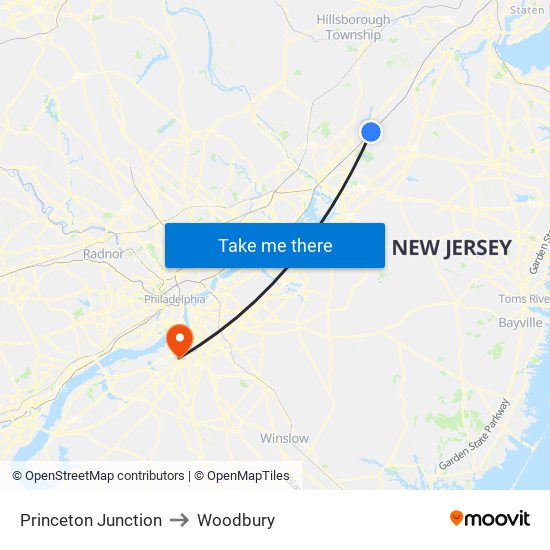 Princeton Junction to Woodbury map