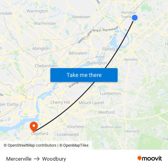 Mercerville to Woodbury map