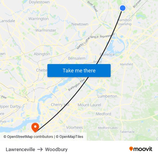 Lawrenceville to Woodbury map