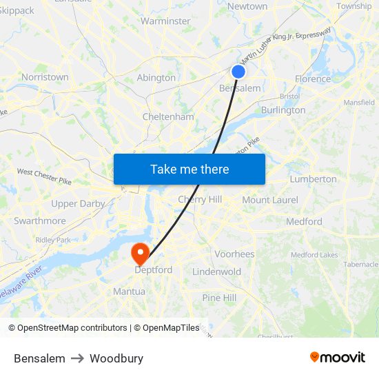 Bensalem to Woodbury map