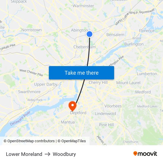 Lower Moreland to Woodbury map