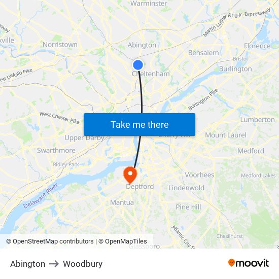 Abington to Woodbury map