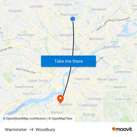 Warminster to Woodbury map