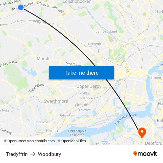 Tredyffrin to Woodbury map