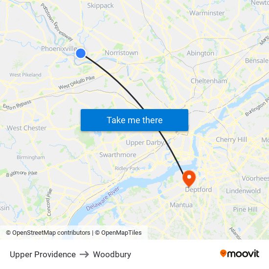 Upper Providence to Woodbury map