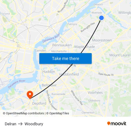 Delran to Woodbury map