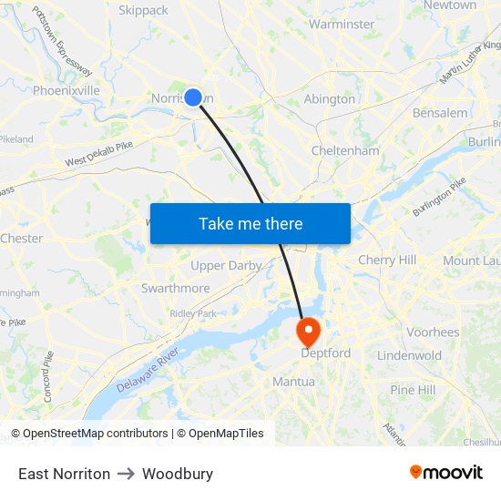 East Norriton to Woodbury map