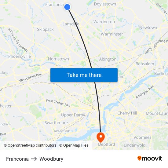Franconia to Woodbury map