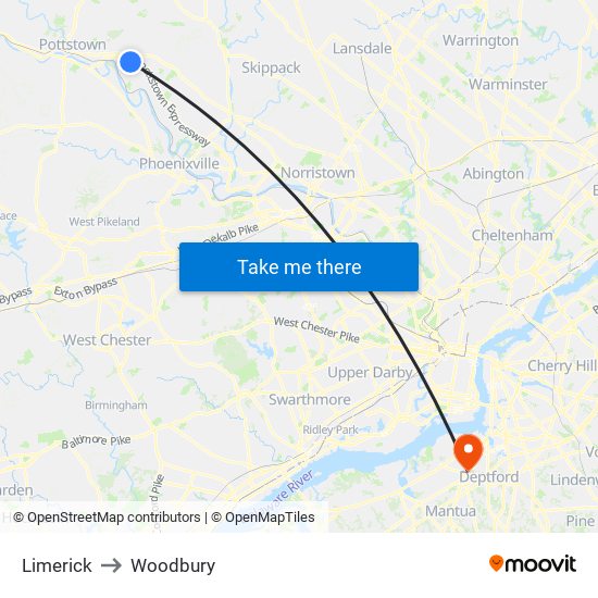 Limerick to Woodbury map