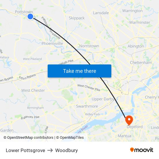 Lower Pottsgrove to Woodbury map