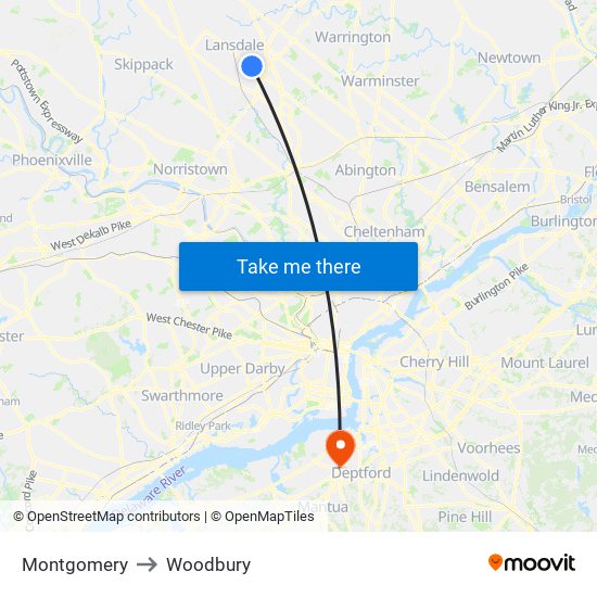 Montgomery to Woodbury map