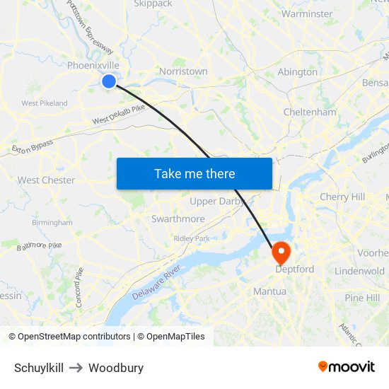 Schuylkill to Woodbury map