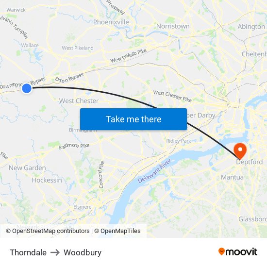 Thorndale to Woodbury map