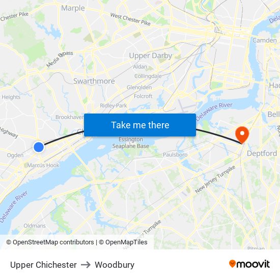 Upper Chichester to Woodbury map