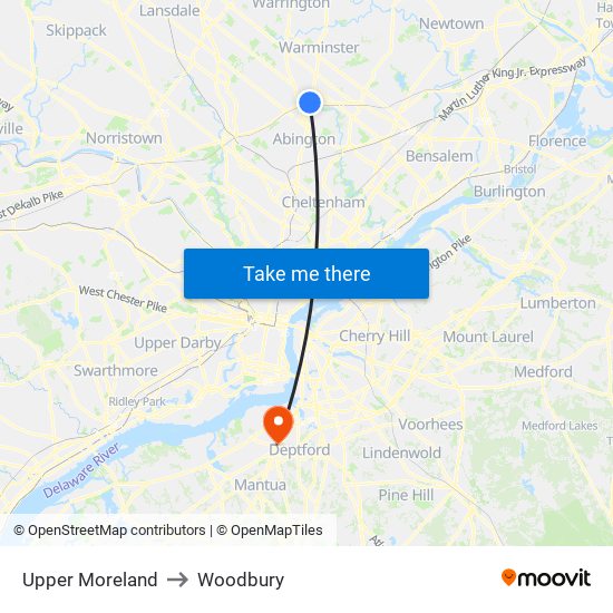 Upper Moreland to Woodbury map