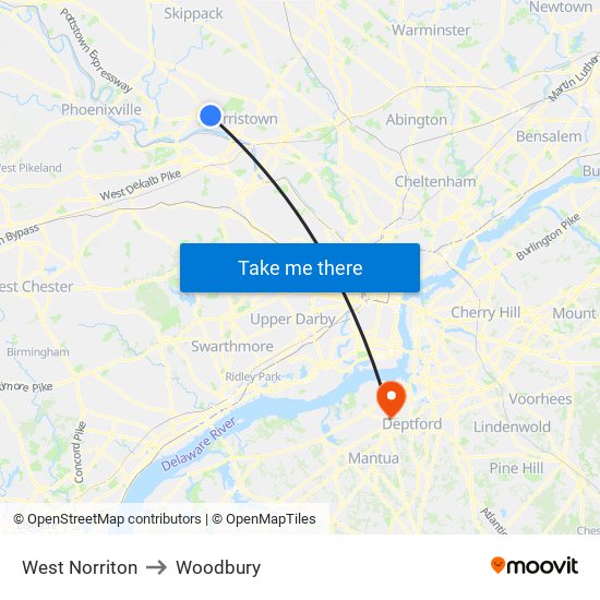 West Norriton to Woodbury map