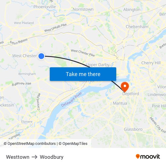 Westtown to Woodbury map