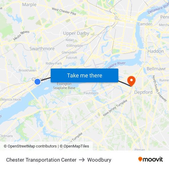 Chester Transportation Center to Woodbury map