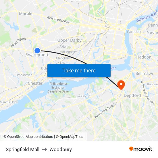 Springfield Mall to Woodbury map