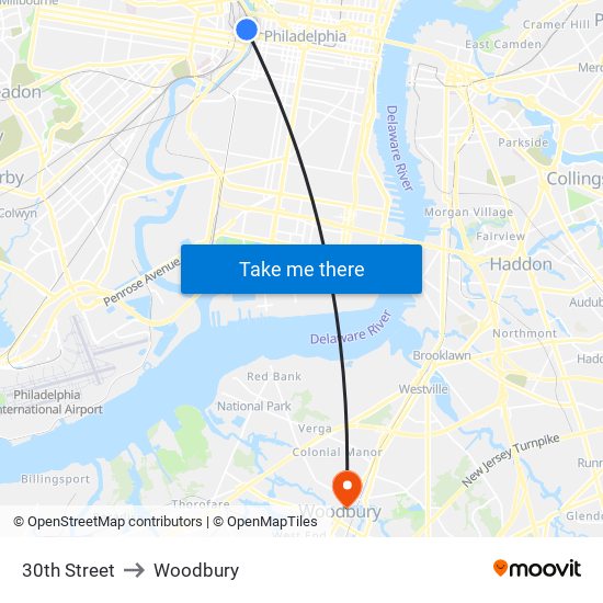 30th Street to Woodbury map