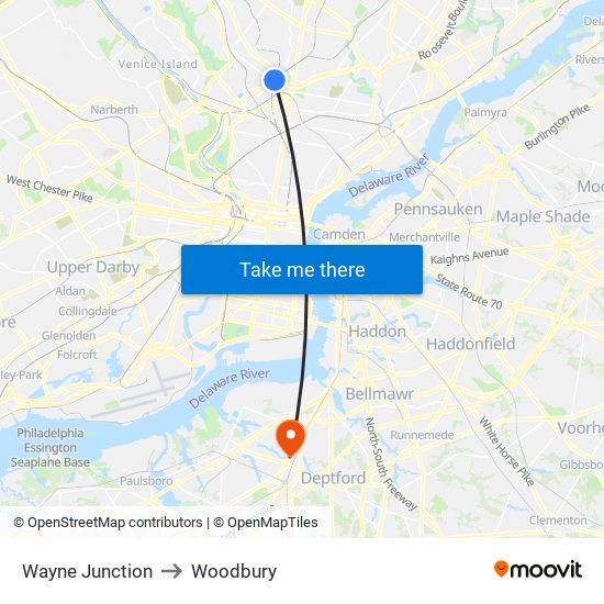 Wayne Junction to Woodbury map