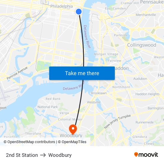 2nd St Station to Woodbury map