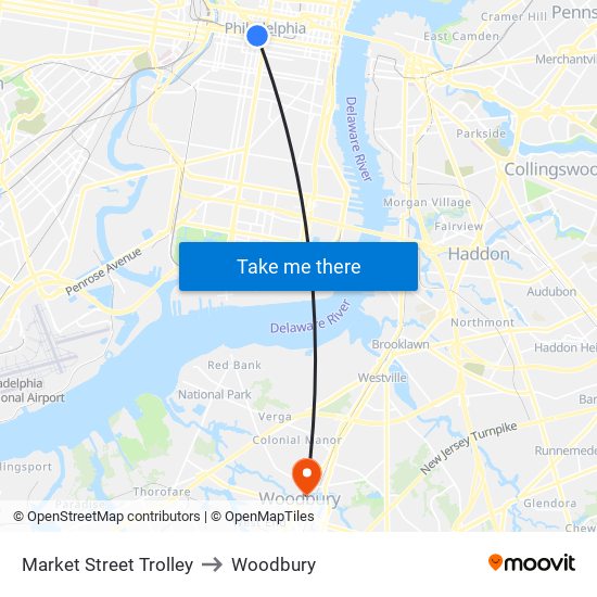 Market Street Trolley to Woodbury map