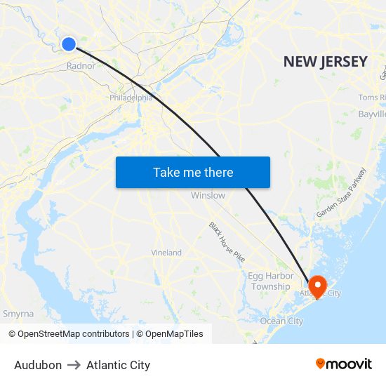 Audubon to Atlantic City map