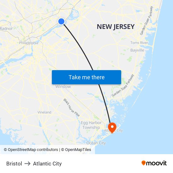 Bristol to Atlantic City map