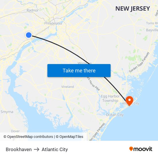 Brookhaven to Atlantic City map
