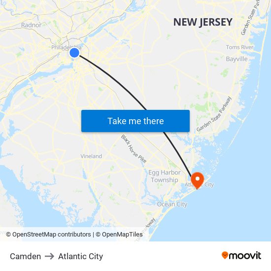 Camden to Atlantic City map