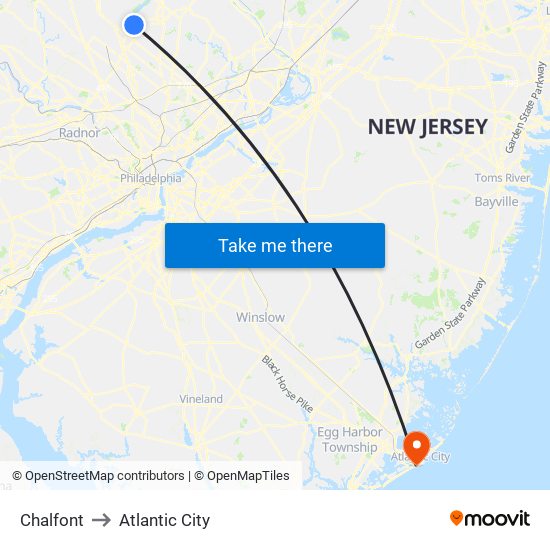 Chalfont to Atlantic City map