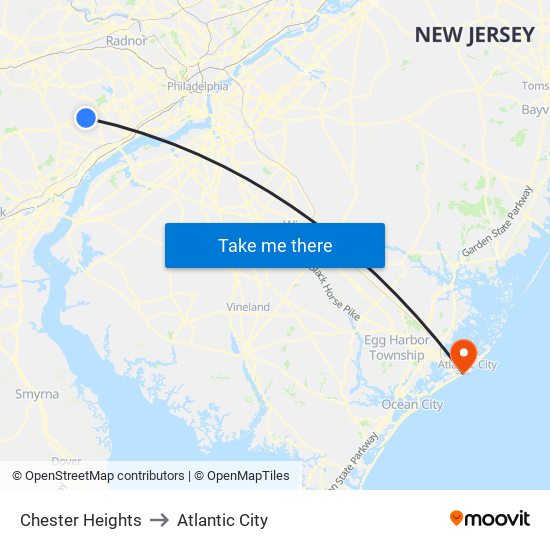 Chester Heights to Atlantic City map