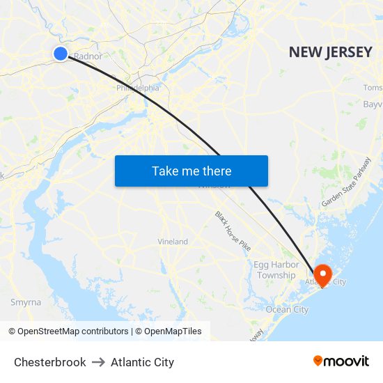 Chesterbrook to Atlantic City map