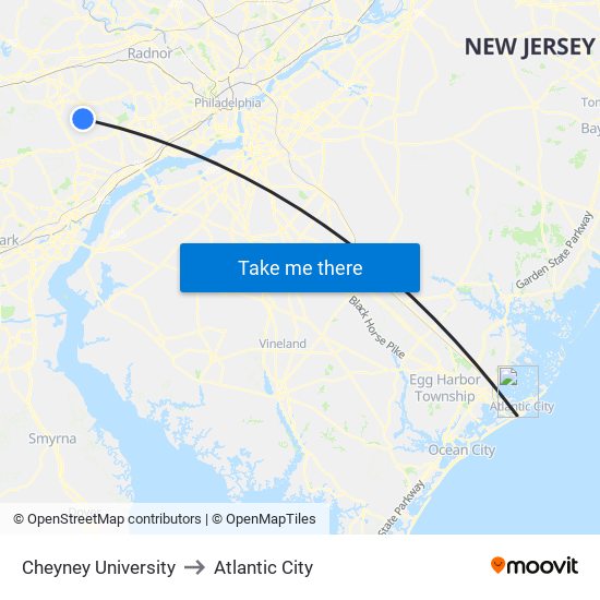 Cheyney University to Atlantic City map