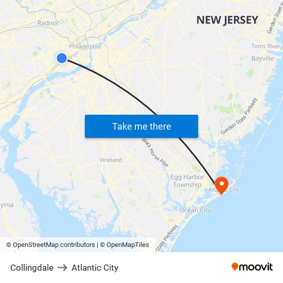 Collingdale to Atlantic City map