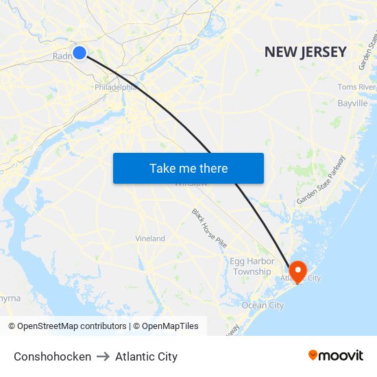 Conshohocken to Atlantic City map