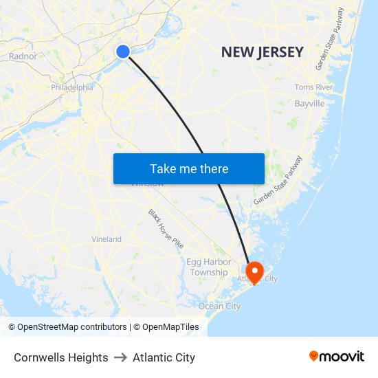 Cornwells Heights to Atlantic City map