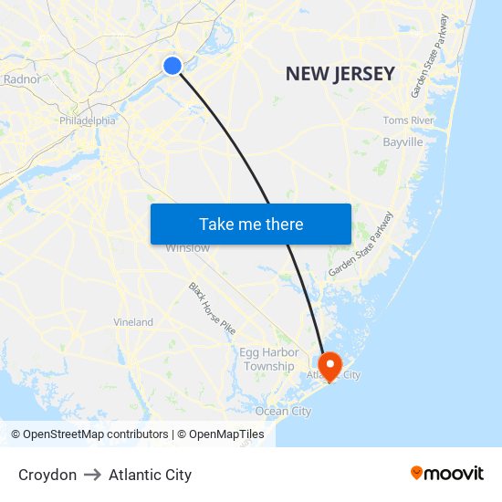 Croydon to Atlantic City map