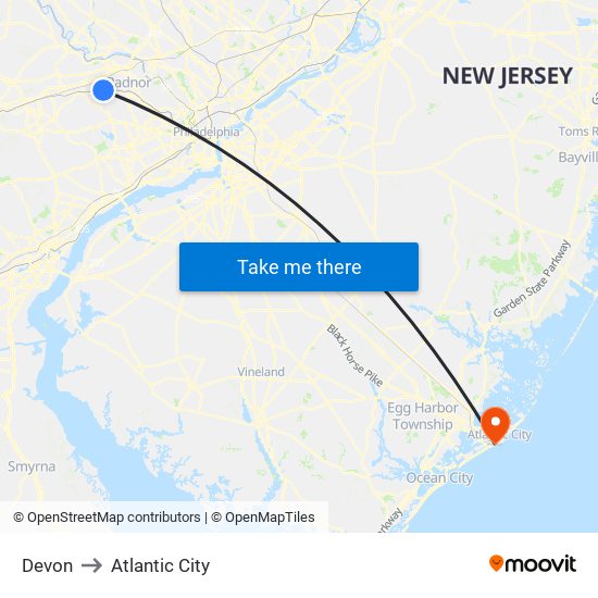 Devon to Atlantic City map