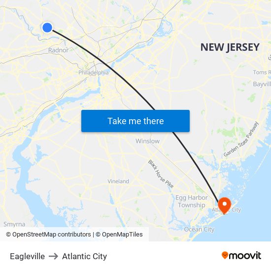 Eagleville to Atlantic City map