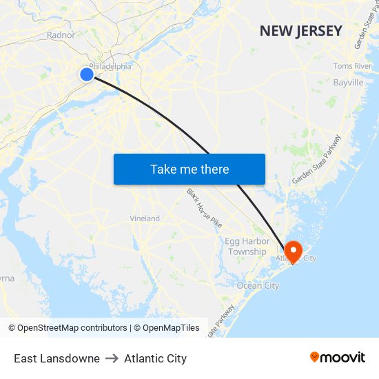 East Lansdowne to Atlantic City map